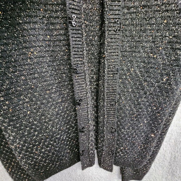 Express Cardigan Sweater Womens L Black Gold Detail Puff Shoulder Wool Blend NEW - Picture 10 of 14